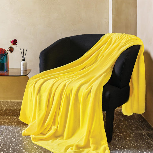 Cozy Yellow Fleece Throw Blanket - Super Soft 50"X60" Plush Blanket for Couch, Sofa, and Bed - Warm & Lightweight Comfort for Adults