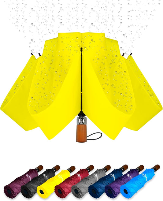 Windproof Inverted Umbrella - Automatic Lightweight Compact Design with Large Canopy for Travel - Strong Reverse Umbrella in Bright Yellow